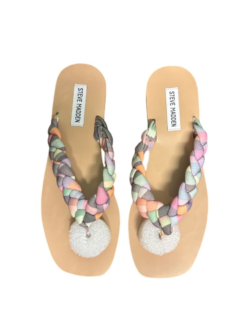 Steve Madden Zaidee‎ Multi Braided Fabric Pastel Strap Slide Sandals Womens 9M